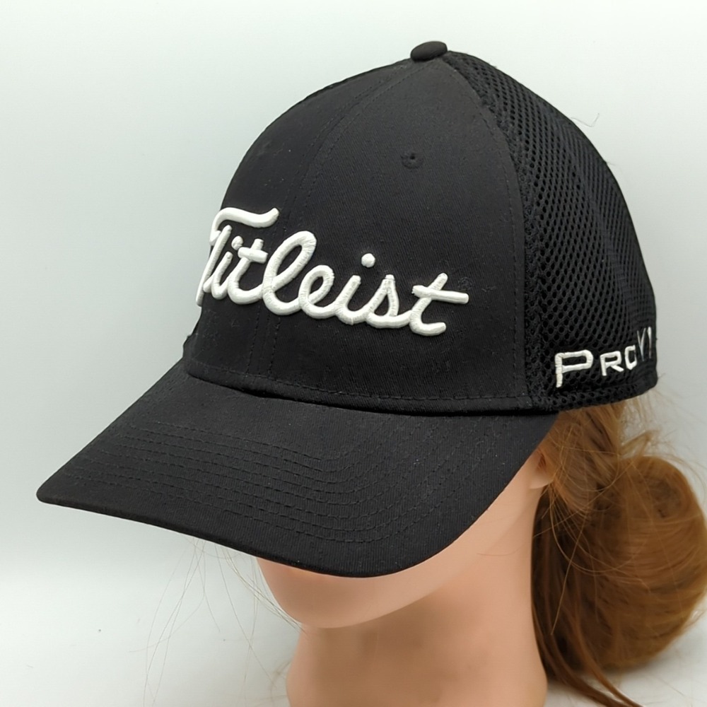 Titleist Pro V1 FJ Foot Joy New Era Mesh Flex Fit Black Golf Hat Cap Fitted L/XL